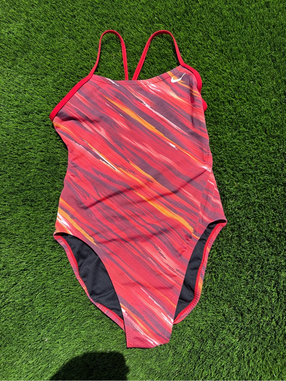 Nike Black and Red Athletic One-Piece Swimsuit